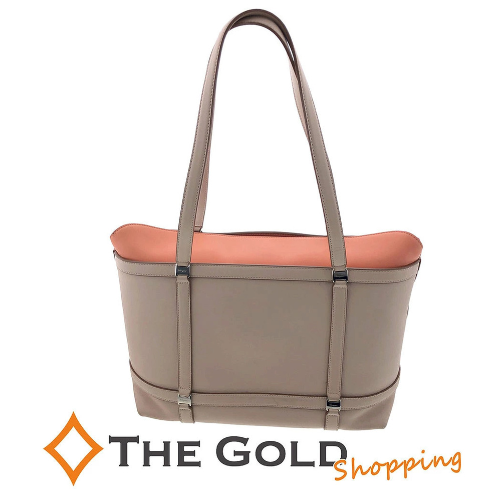 Salvatore Ferragamo Vara Leather Bicolor Beige Shoulder Bag Pink